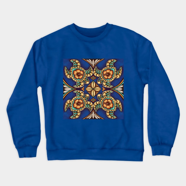 Tapa Turtles - cobalt Crewneck Sweatshirt by AprilAppleArt